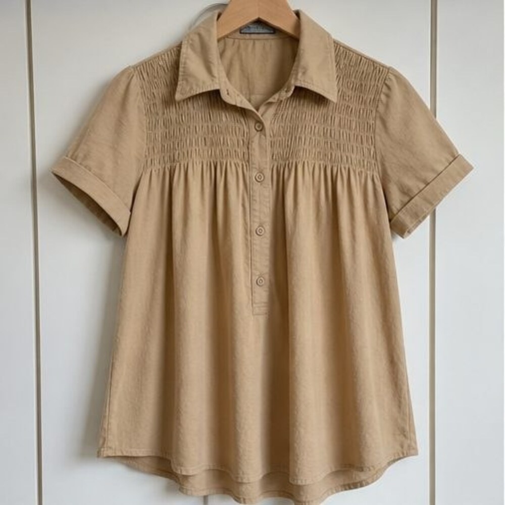 Camel Smocked Top